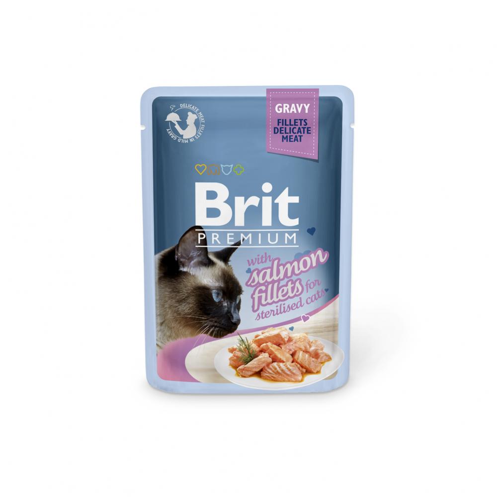 Brit咘莉優選貓咪餐包 絕育貓 肉汁鮭魚片 85克