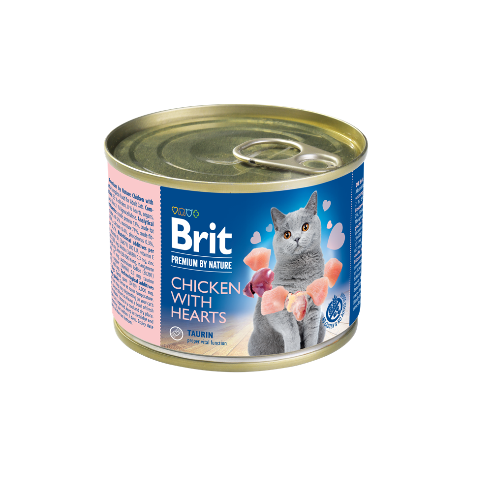 Brit咘莉優選天然貓罐系列-雞肉+雞心200克