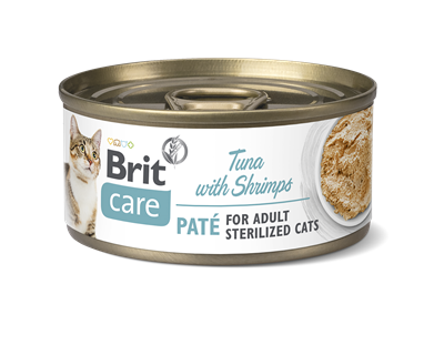 Brit咘莉Care呵護貓罐系列-絕育貓 鮪魚肉醬+鮮蝦70克