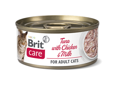 Brit咘莉Care呵護貓罐系列-成貓  鮪魚+雞肉+牛奶70克