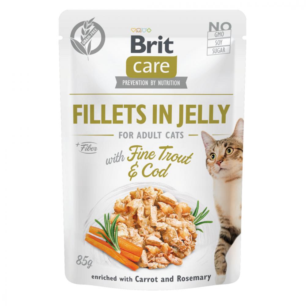 Brit咘莉-Care呵護貓咪餐包-果凍肉片-優質鱒魚+鱈魚 85克