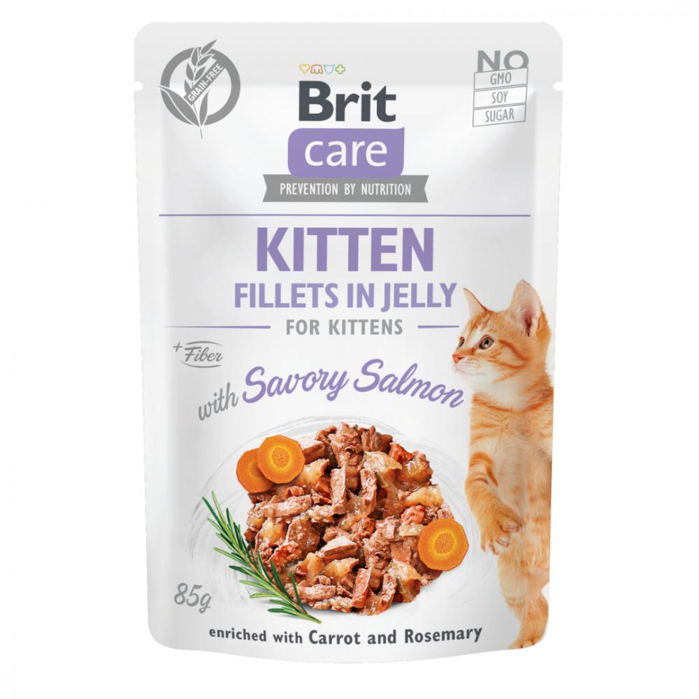 Brit咘莉-Care呵護貓咪餐包-果凍肉片-幼貓配方 美味鮭魚 85克