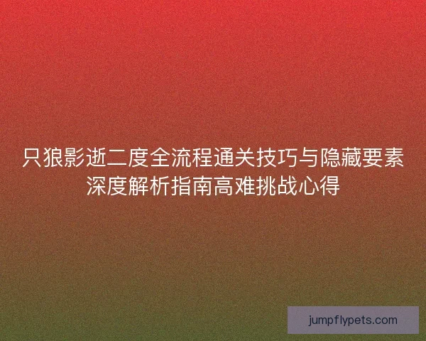 只狼影逝二度全流程通关技巧与隐藏要素深度解析指南高难挑战心得